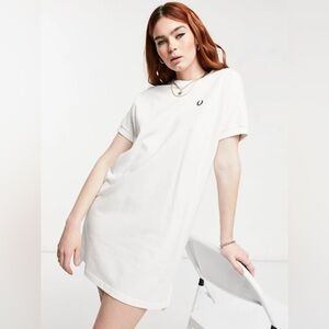 FRED PERRY T-Shirt Dress Oversized Cotton Ivory